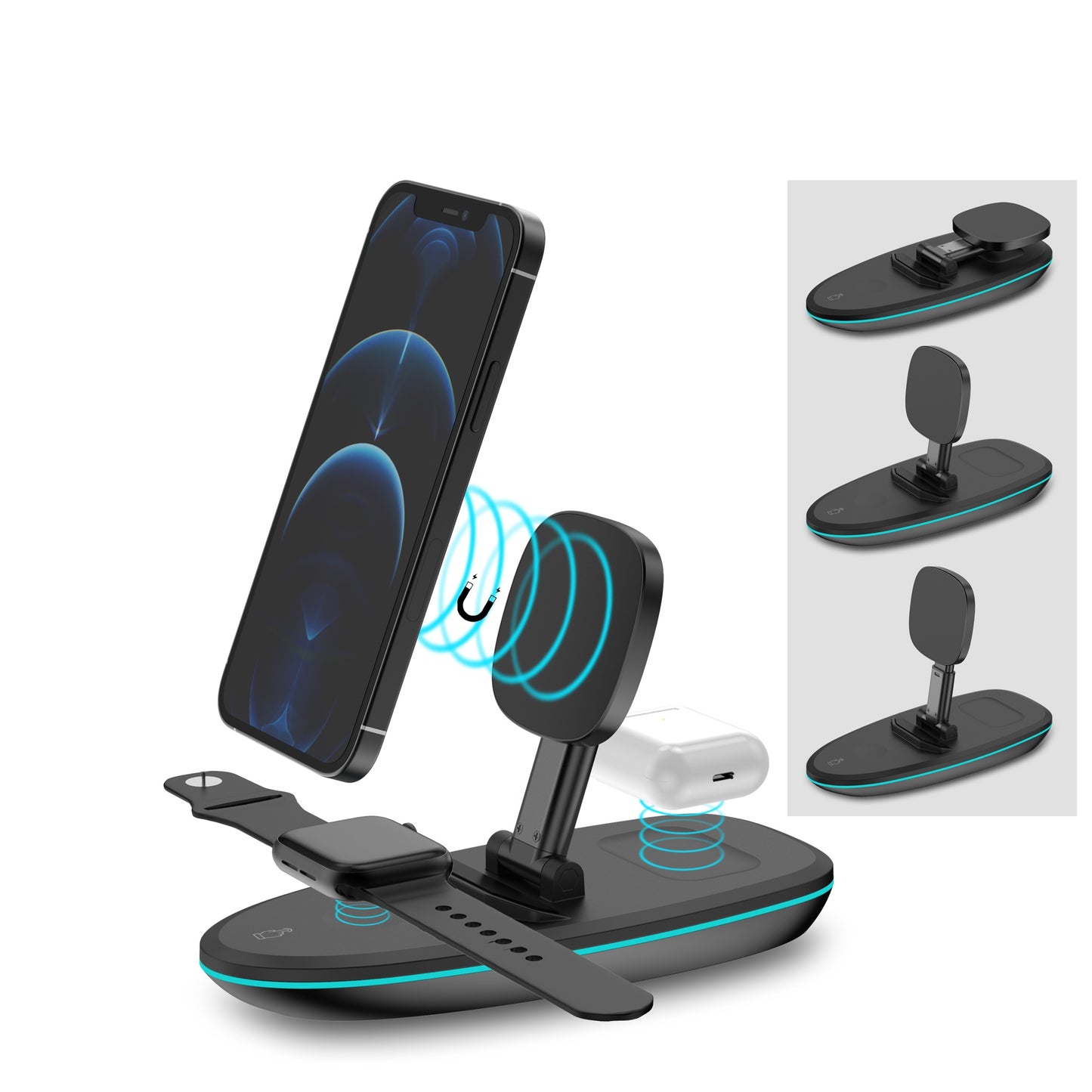 Wholesale Magnetic Wireless Charger for Android, Foldable 3 in 1 Fast Charging Station