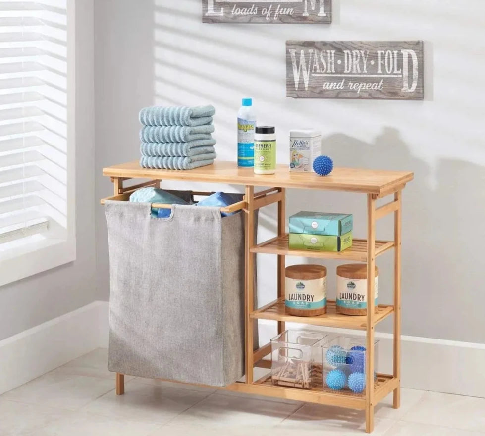 Bamboo Wood Laundry Hamper Organizer