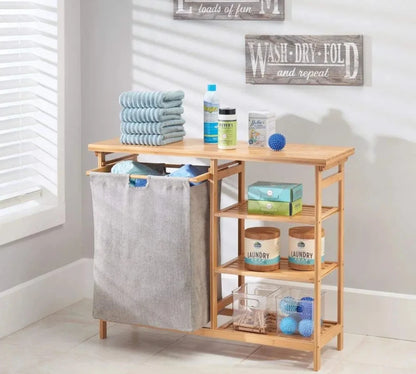 Bamboo Wood Laundry Hamper Organizer