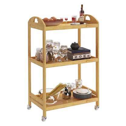 Wholesale Premium Bamboo Kitchen Cart Rack with Wheel & Wood Top Cutting Board