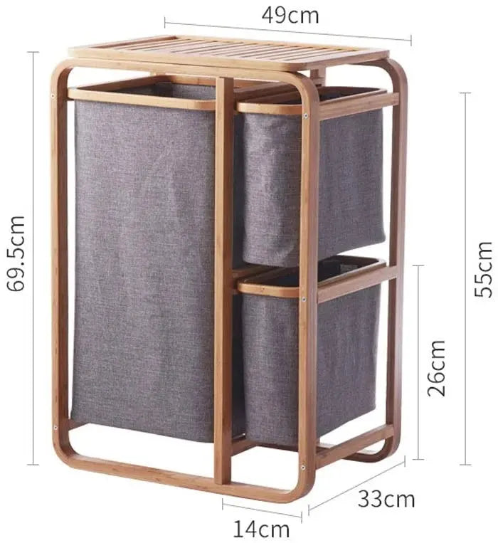 Laundry Basket With Shelf Bamboo Frame Hamper Removable