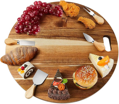 Acacia Wood Round Charcuterie Board and Knife Set