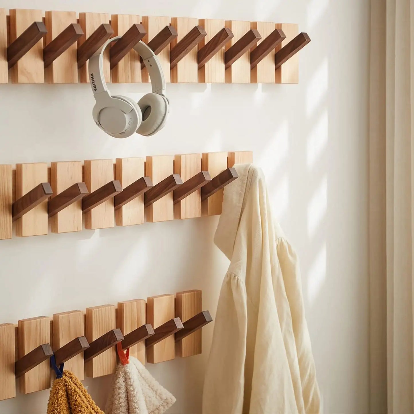 Wood Wall Coat Rack with Hooks