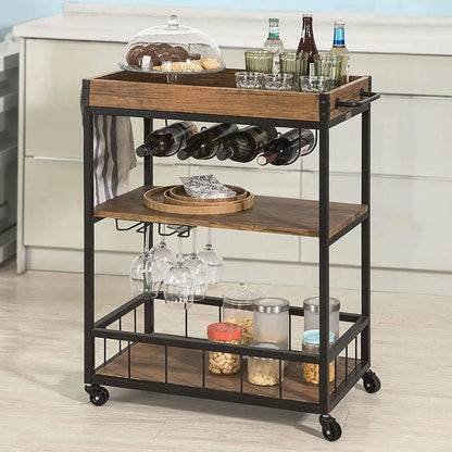 Wholesale Premium Wood & Metal Hand Kitchen Serving Cart