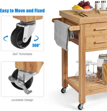 Wholesale Premium Bamboo Kitchen Cart on Wheels Rolling