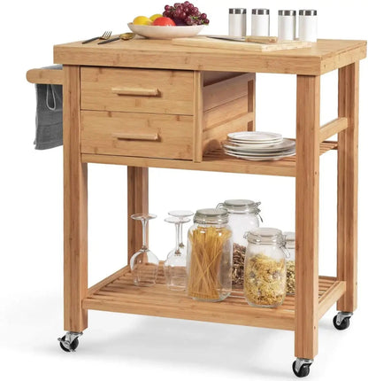 Wholesale Premium Bamboo Kitchen Cart on Wheels Rolling