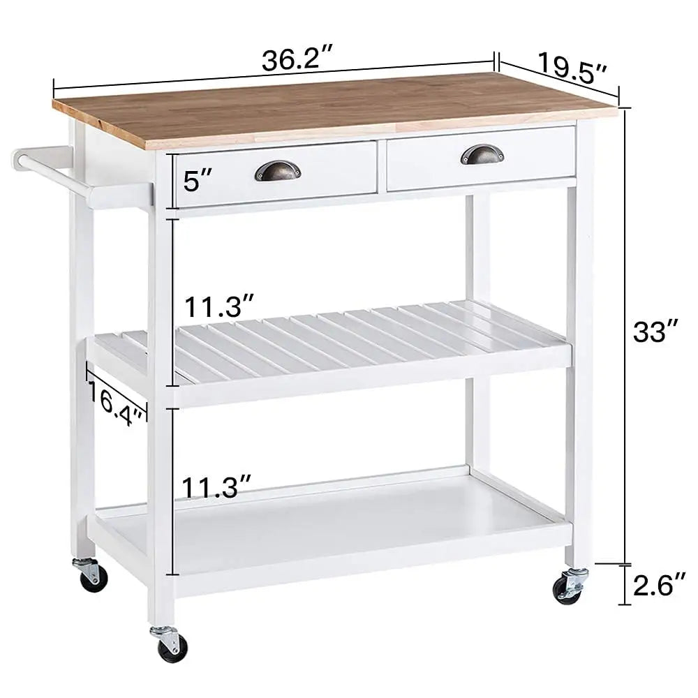 Wholesale Premium Wood Top Kitchen Trolley with Drawers and Two-Tier, Open Shelf