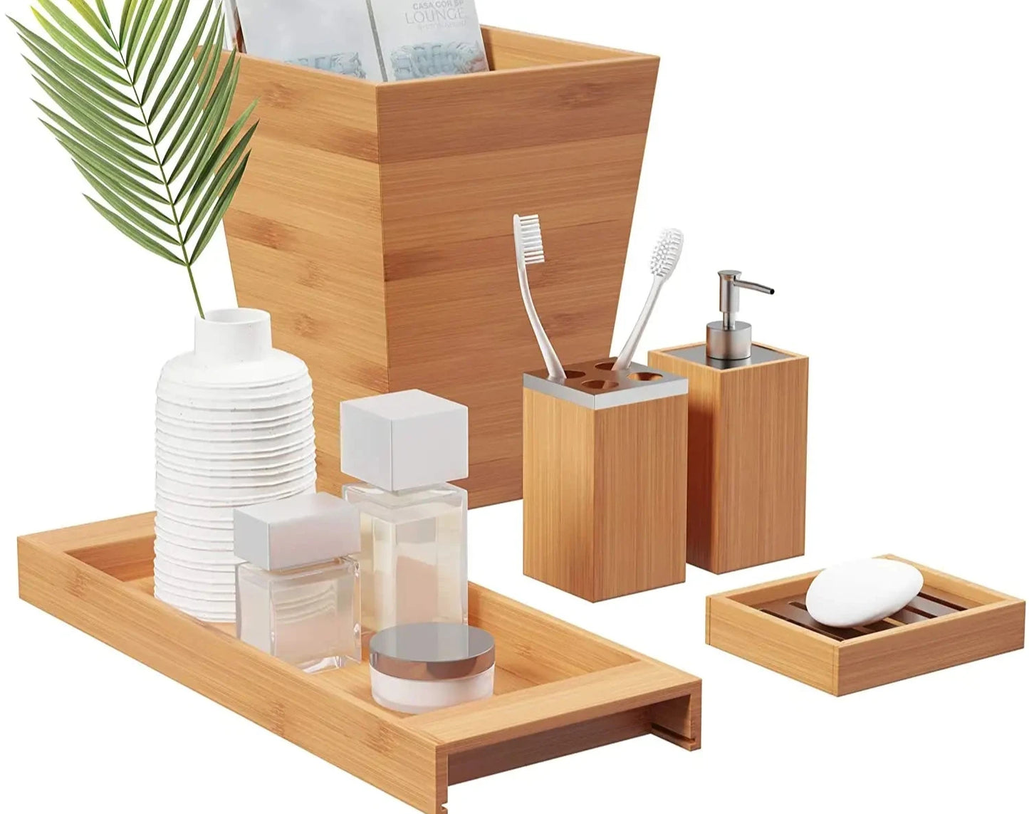 Luxury Bamboo Bathroom Accessories Set