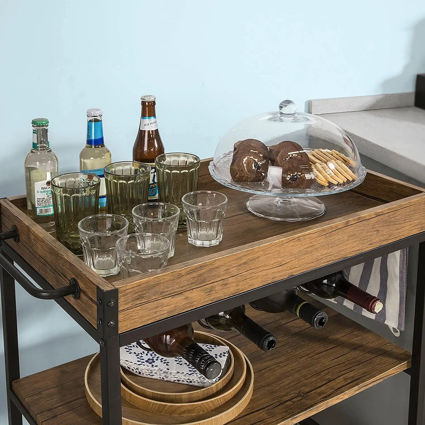 Wholesale Premium Wood & Metal Hand Kitchen Serving Cart