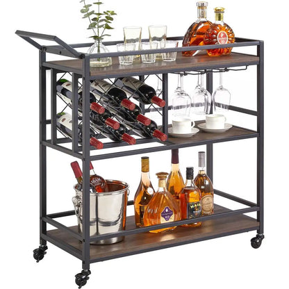 Wholesale Premium Wood and Metal Drink Bar Cart with Wine Rack & Glass Holder