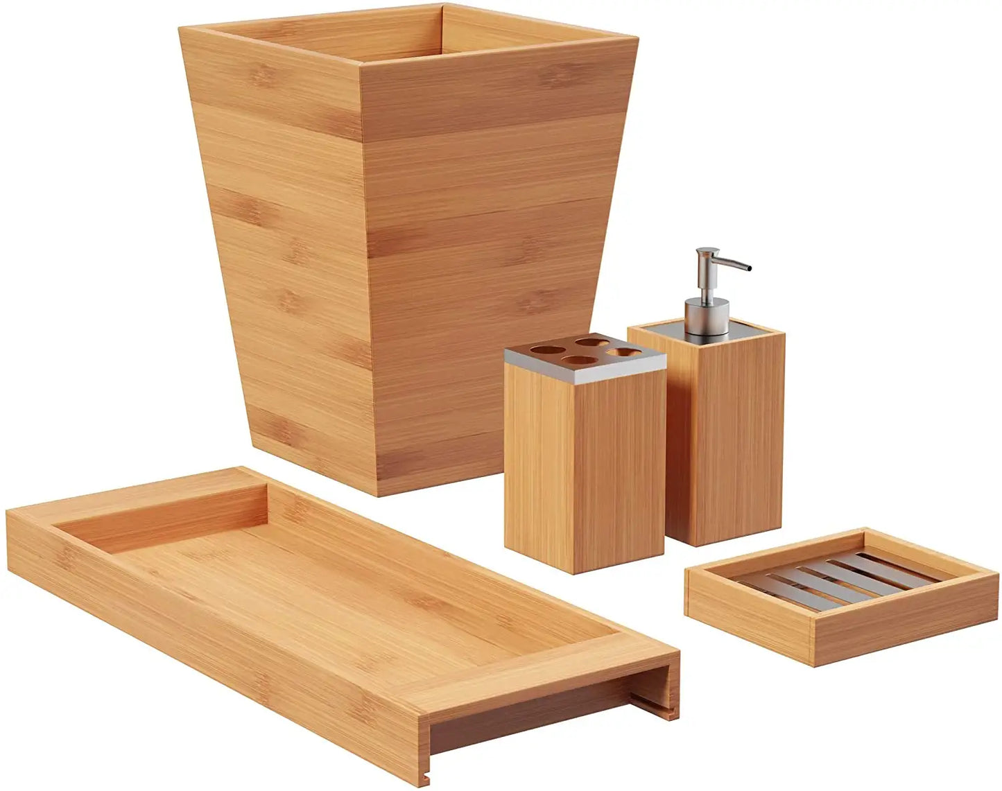 Luxury Bamboo Bathroom Accessories Set