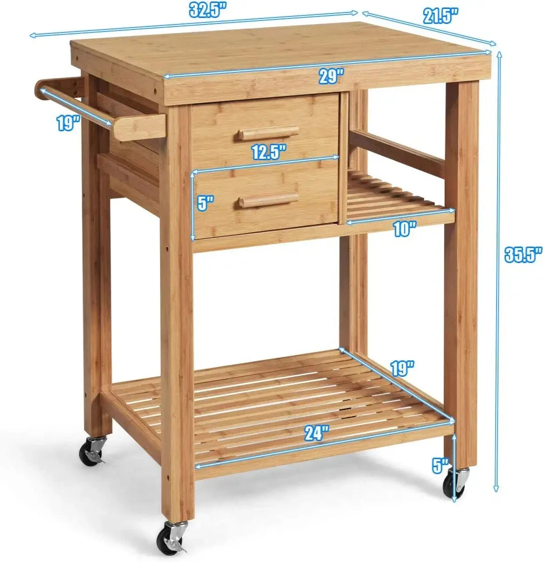 Wholesale Premium Bamboo Kitchen Cart on Wheels Rolling