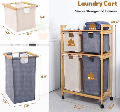 Bamboo Large Sorter Organizer 4 Section Laundry Basket with Top