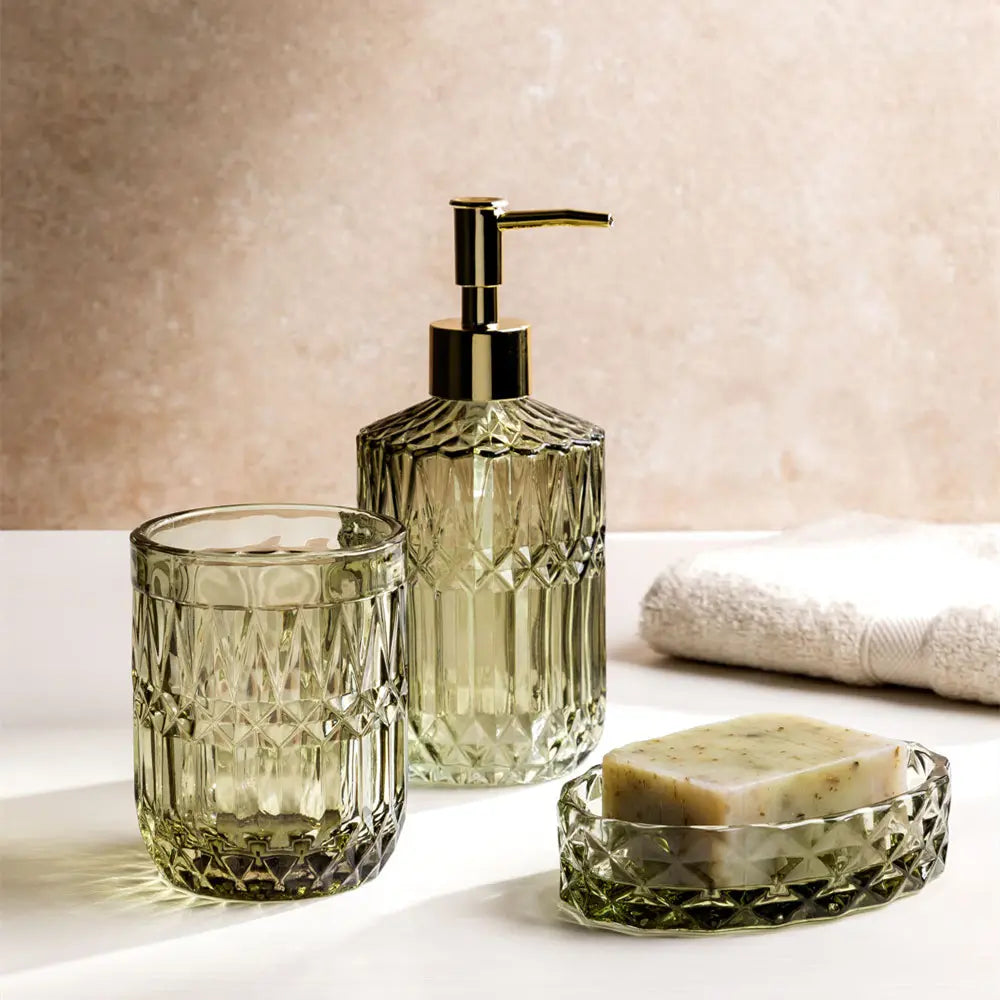 3Pc Glass Bathroom Accessory Set