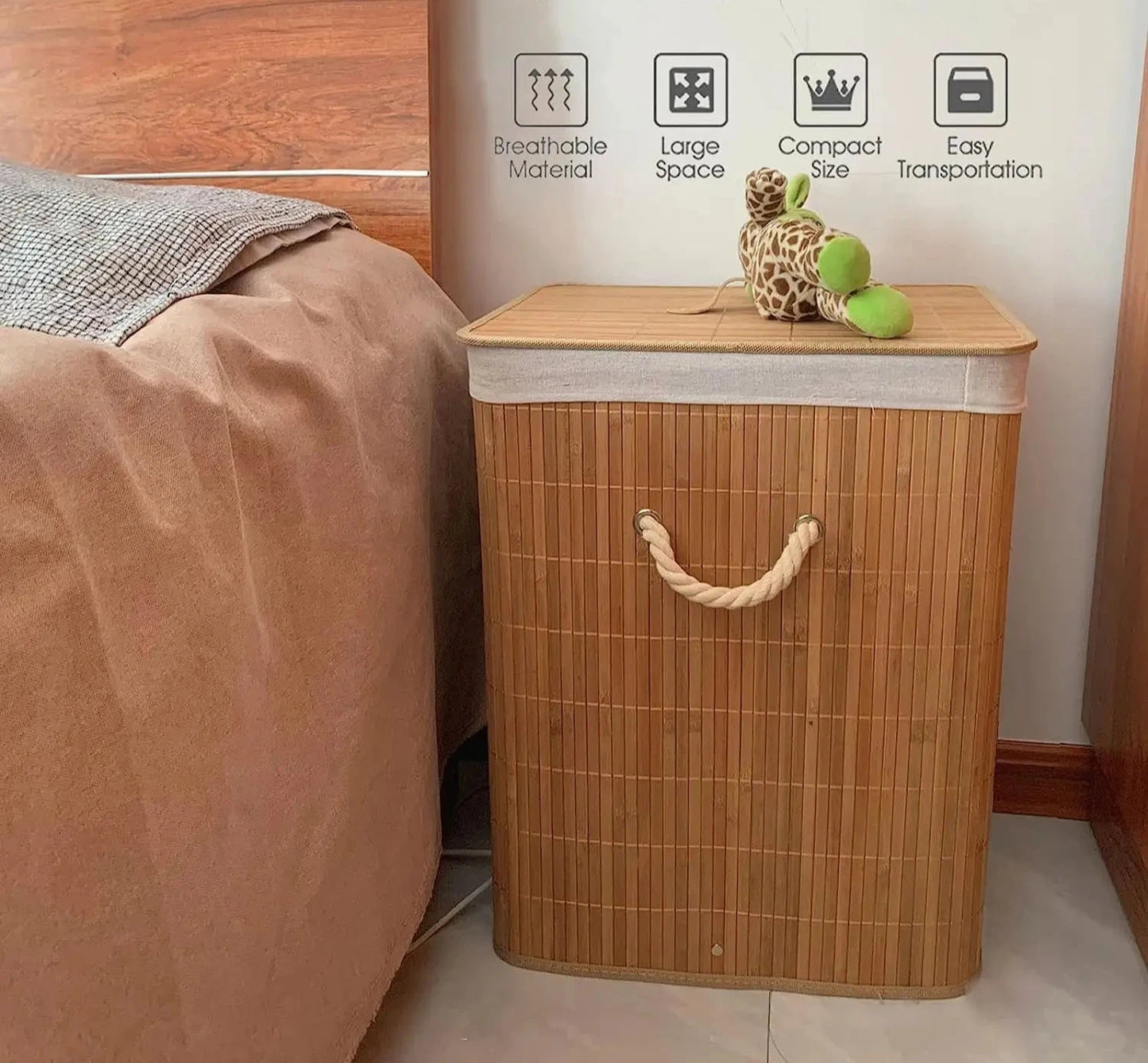 Handwoven Bamboo Laundry Hamper with Lid and Liners