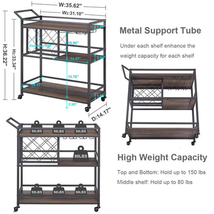 Wholesale Premium Wood and Metal Drink Bar Cart with Wine Rack & Glass Holder