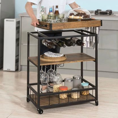 Wholesale Premium Wood & Metal Hand Kitchen Serving Cart