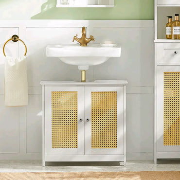 Rattan Floor Standing Wooden Vanity Cabinet