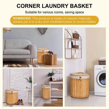 Wholesale Premium Bamboo Laundry Corner Hamper with Lid