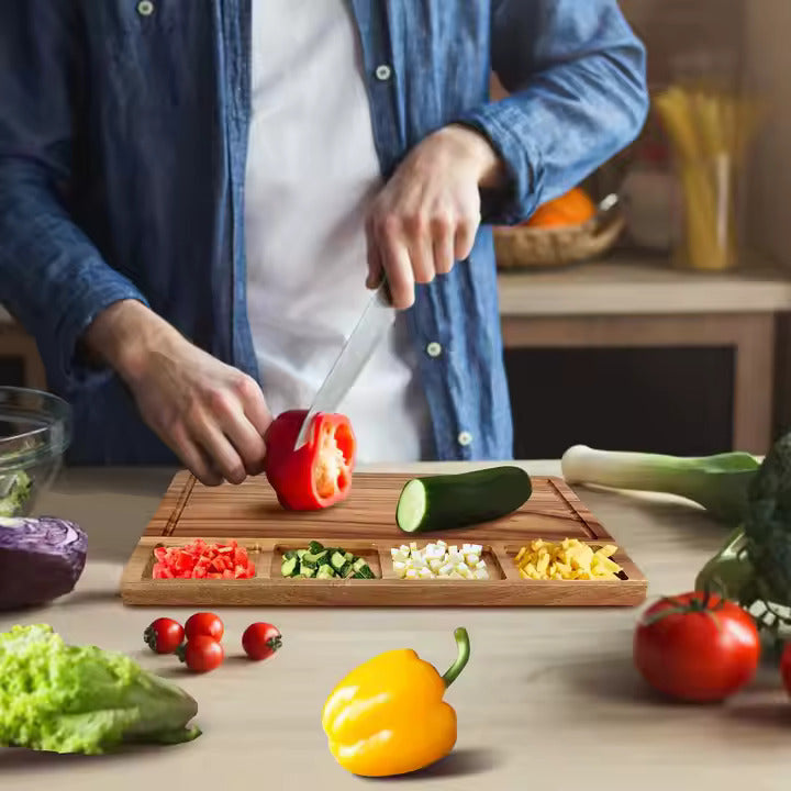 Large Acacia Wood Cutting Board with Containers for Kitchen