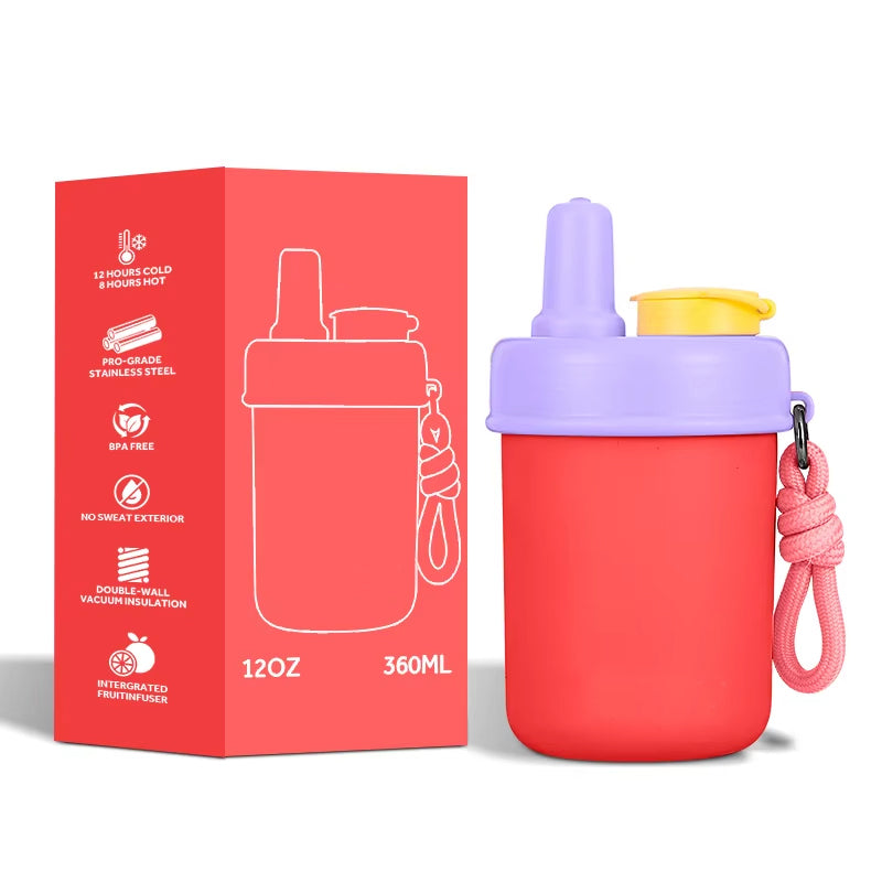 Wholesale 12oz Kids Insulated Water Bottle for School with Straw Lid Leakproof