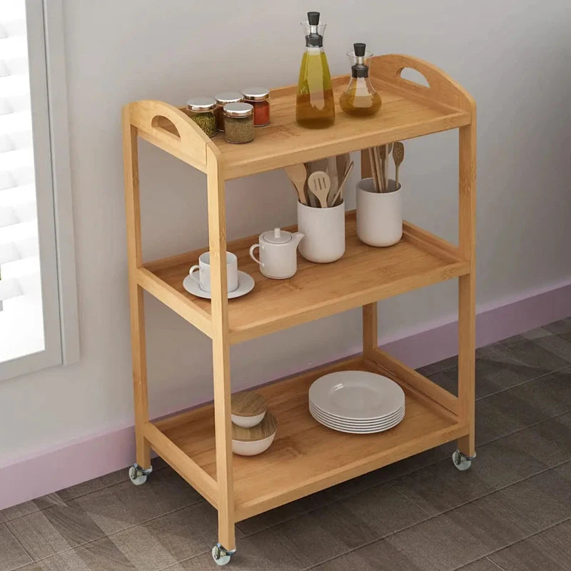 Wholesale Premium Bamboo Kitchen Cart Rack with Wheel & Wood Top Cutting Board