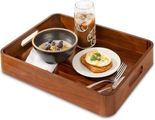 Acacia Wooden Serving Tray with Handle