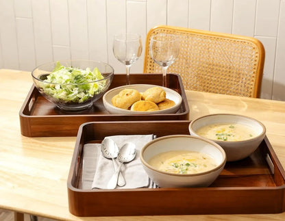 Acacia Wooden Serving Tray with Handle