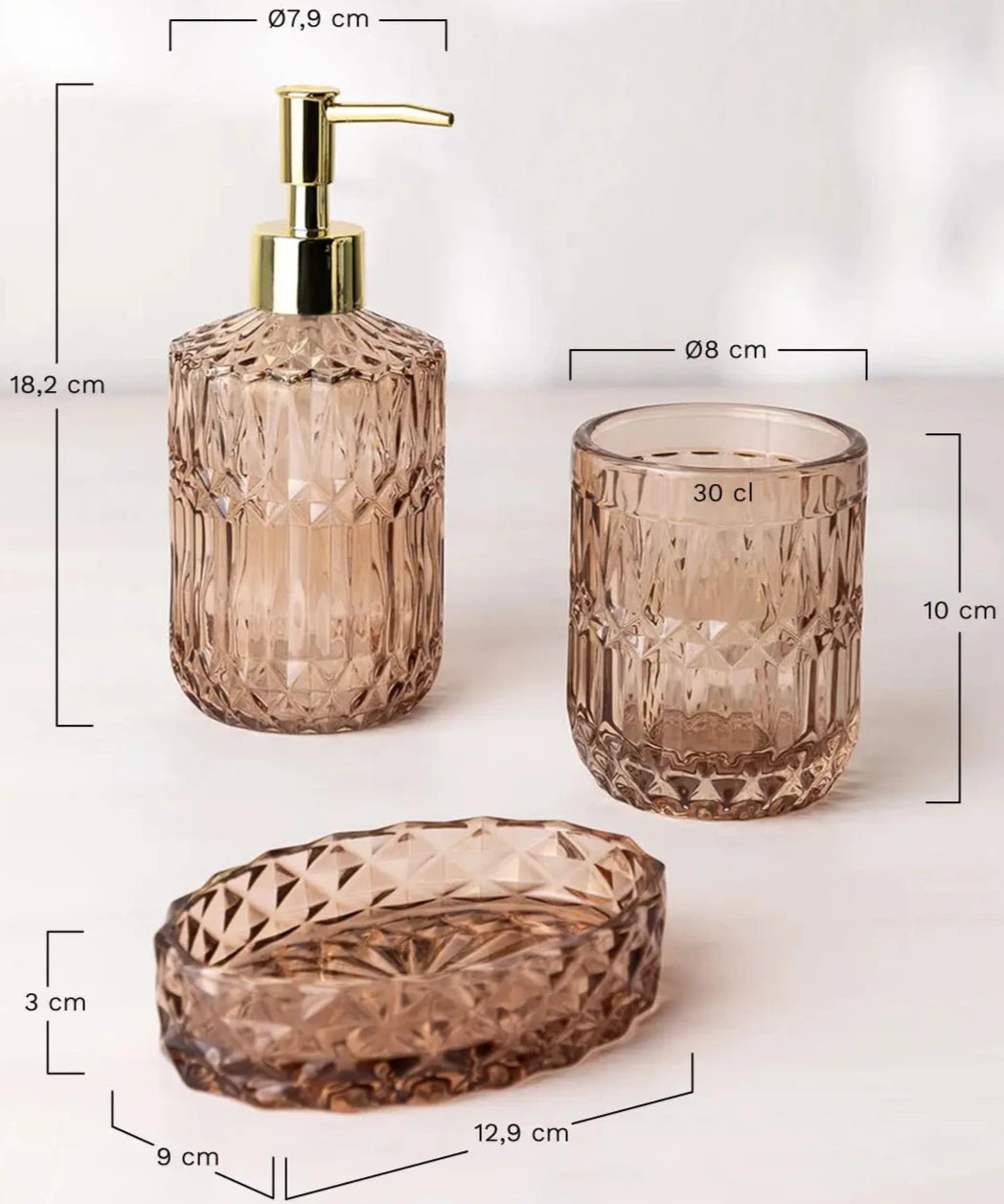 3Pc Glass Bathroom Accessory Set