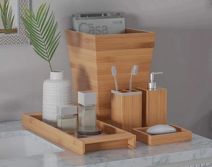 Luxury Bamboo Bathroom Accessories Set