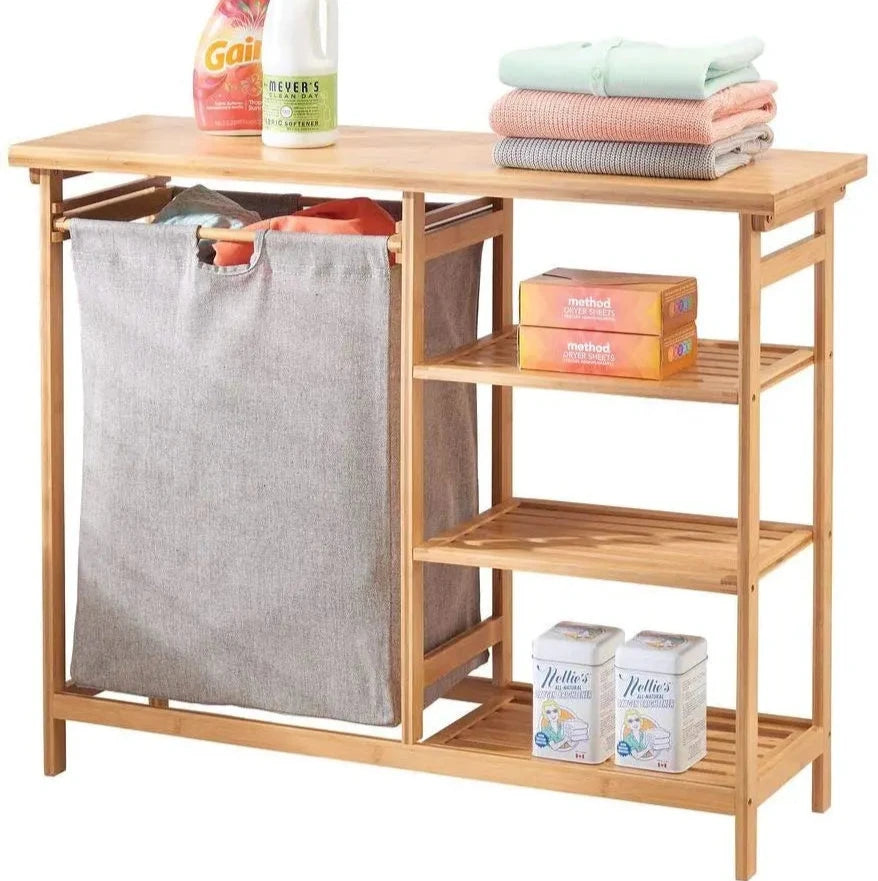 Bamboo Wood Laundry Hamper Organizer