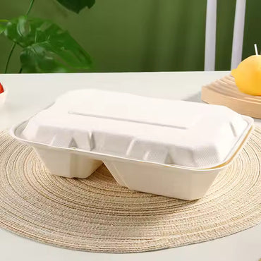 Wholesale Sugarcane Bagasse 9x6 Two-Compartment Lunch Boxes - Disposable Eco-Friendly Supply