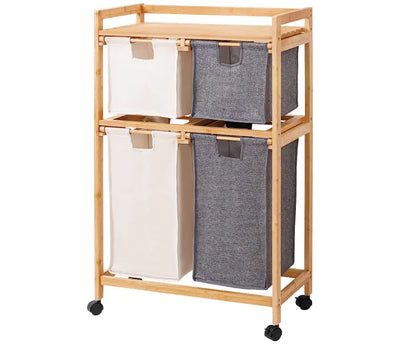 Bamboo Large Sorter Organizer 4 Section Laundry Basket with Top