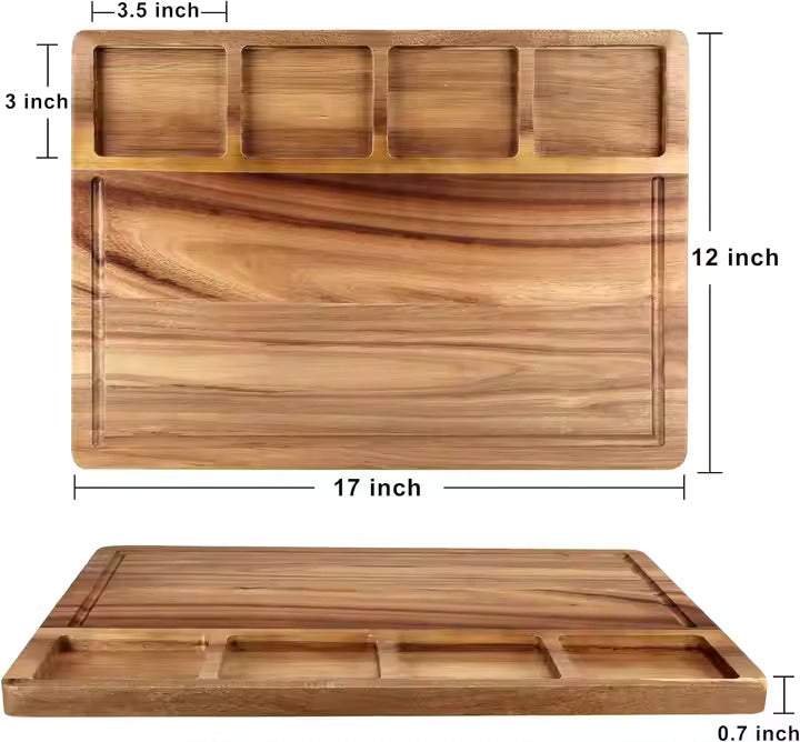 Large Acacia Wood Cutting Board with Containers for Kitchen