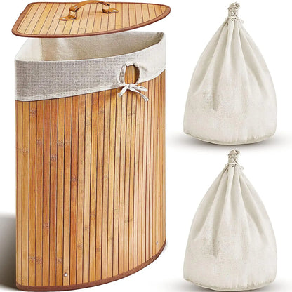 Wholesale Premium Bamboo Laundry Corner Hamper with Lid