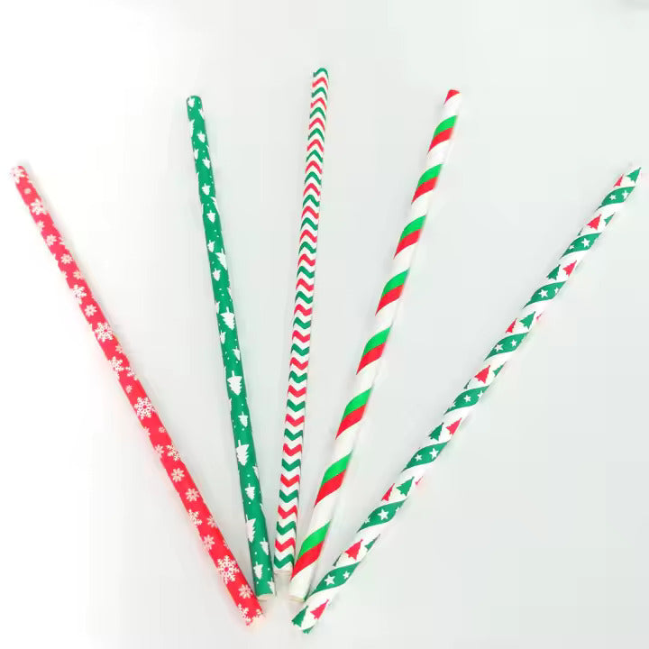 Wholesale Christmas Theme Disposable Paper Straws - Bulk Eco-Friendly Holiday Drinkware