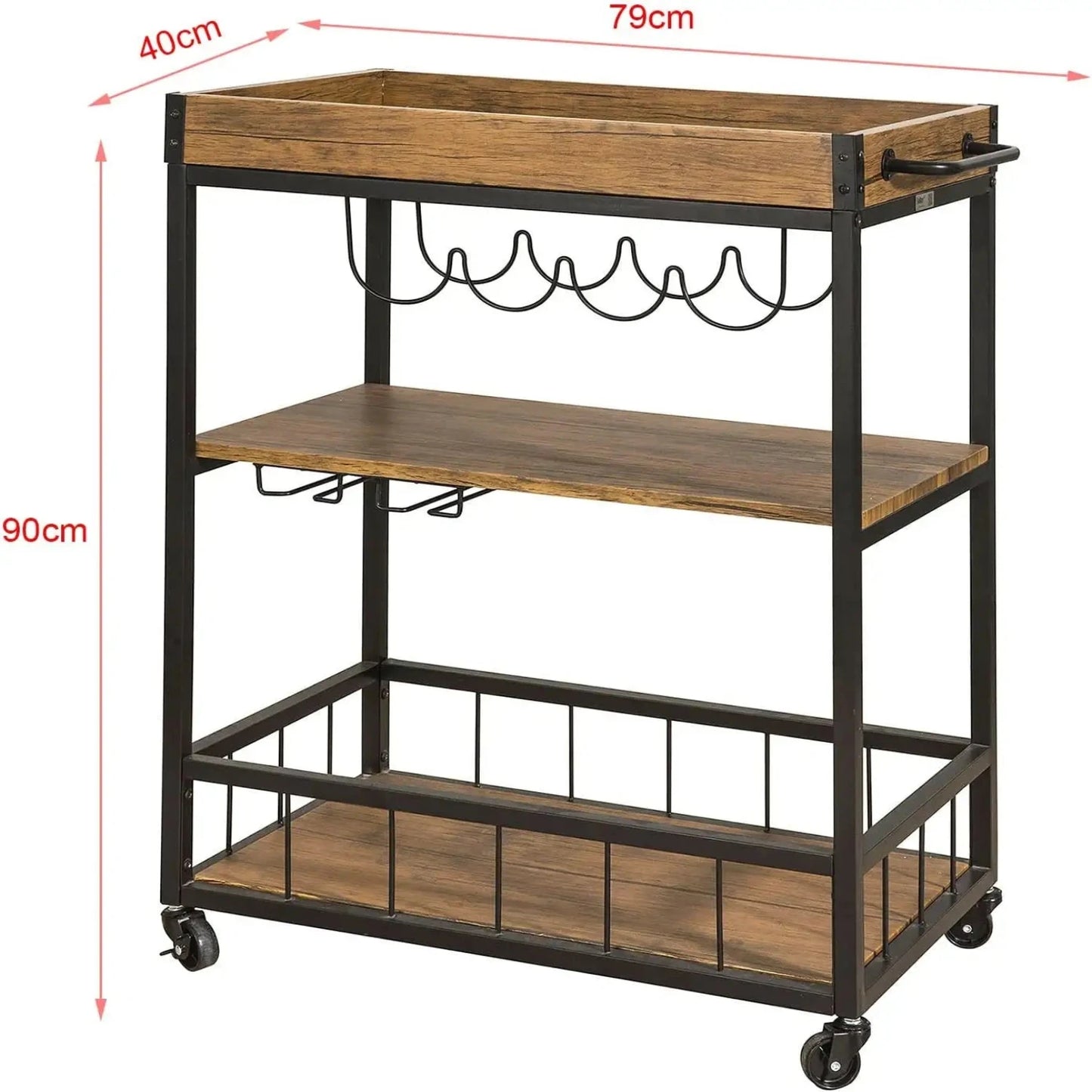 Wholesale Premium Wood & Metal Hand Kitchen Serving Cart