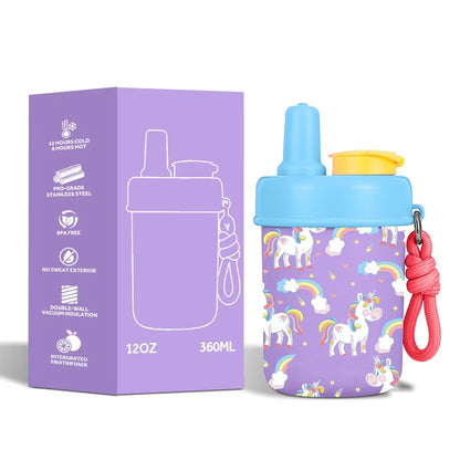 Wholesale 12oz Kids Insulated Water Bottle for School with Straw Lid Leakproof