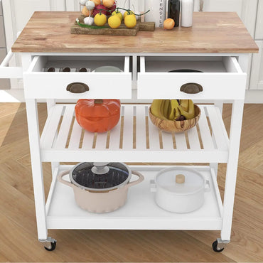 Wholesale Premium Wood Top Kitchen Trolley with Drawers and Two-Tier, Open Shelf