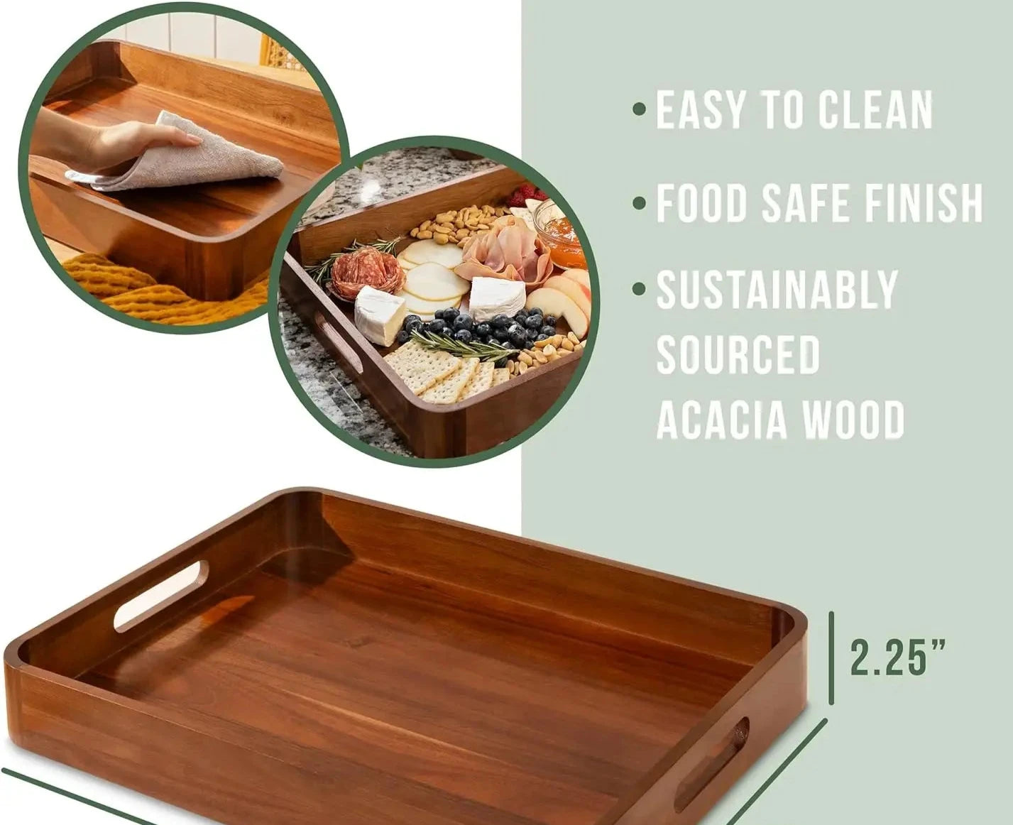 Acacia Wooden Serving Tray with Handle