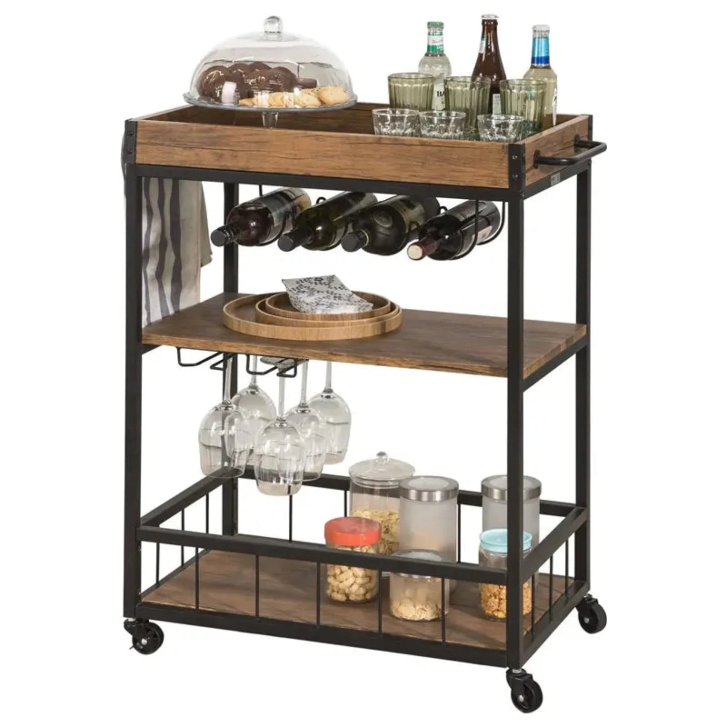 Wholesale Premium Wood & Metal Hand Kitchen Serving Cart