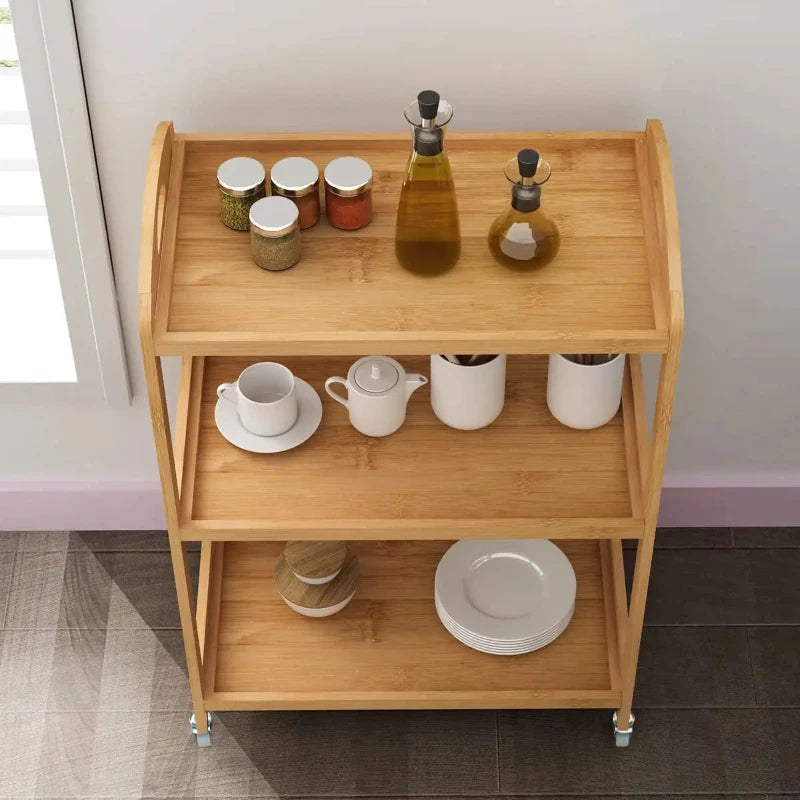 Wholesale Premium Bamboo Kitchen Cart Rack with Wheel & Wood Top Cutting Board