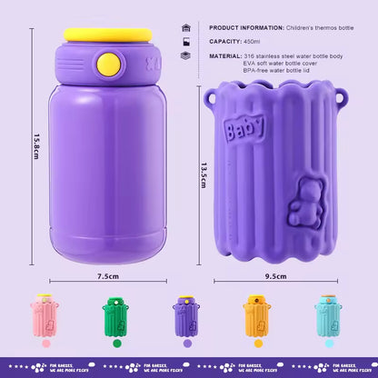 Wholesale Double Wall Vacuum Insulated Water Bottle 15.2oz - Leak-Proof Water Bottles with Straw for Kids