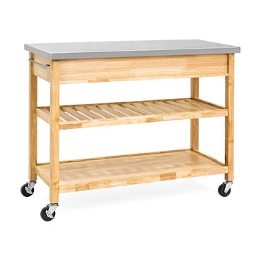 Wholesale 3-Tier Refined Rolling Bamboo Kitchen Cart