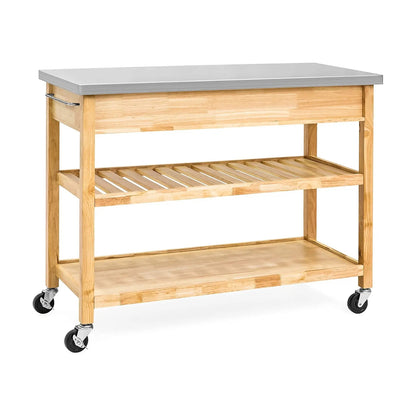 Wholesale 3-Tier Refined Rolling Bamboo Kitchen Cart