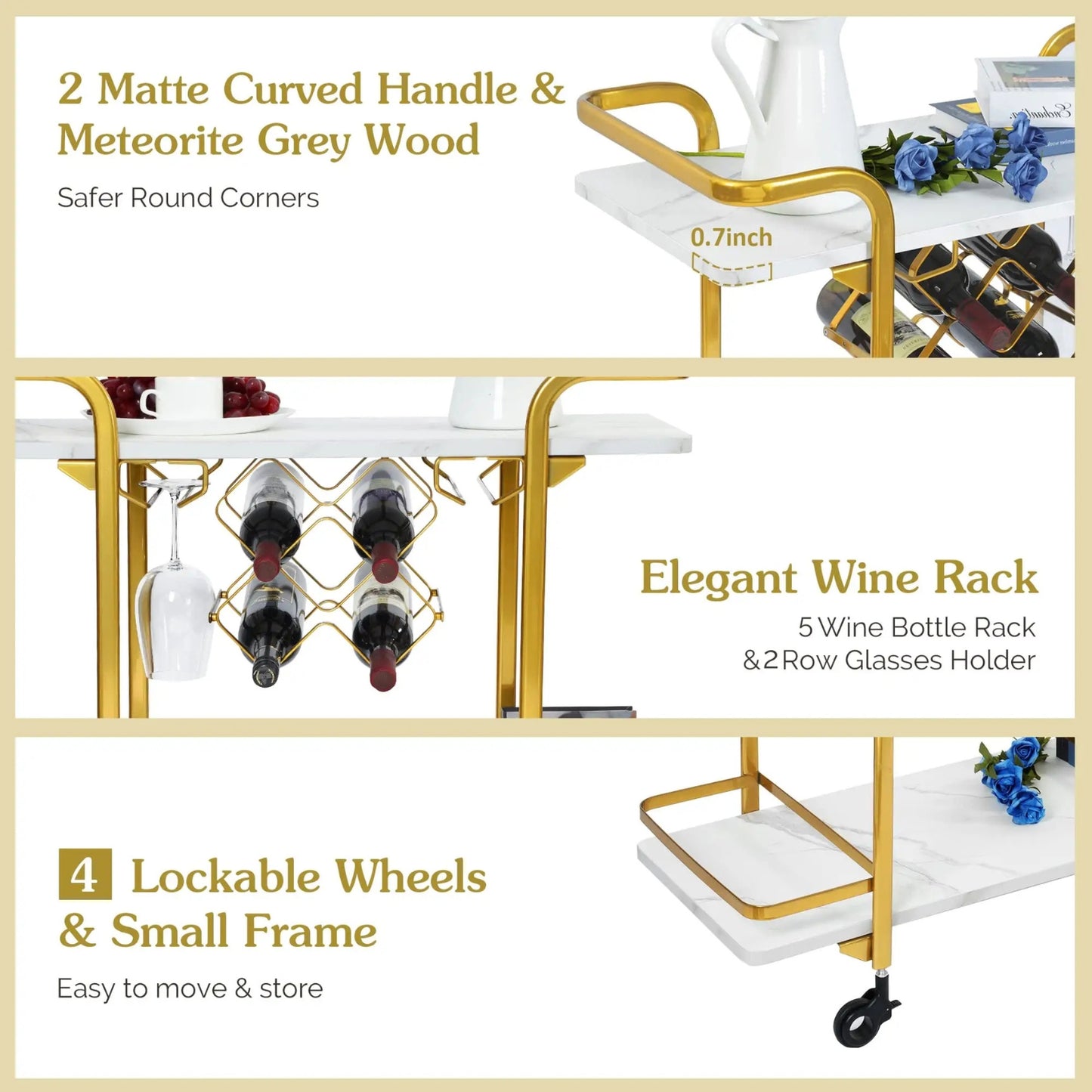 Wholesale Premium Kitchen Serving Cart with Wine Racks & Glass Holders